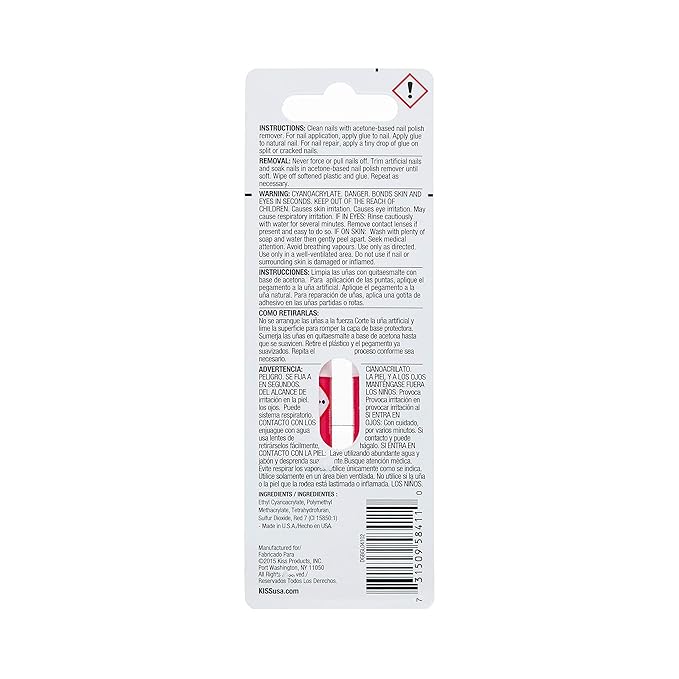 Kiss Pink Gel Nail Glue w/ 2 Pipettes (1 Pack)