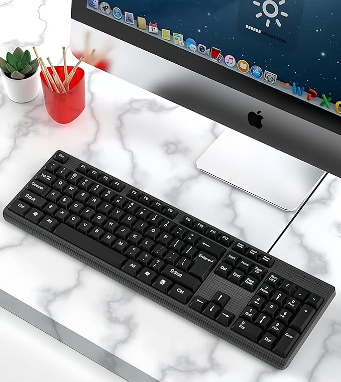 Guiheng 2 Pack Wired Computer Keyboard, Plug Play USB, Large Number Pad, LED Indicators,Ergonomic,Foldable Stands,Anti-Wear Letters Full Size Keyboard,for Windows Mac PC Laptop-Black