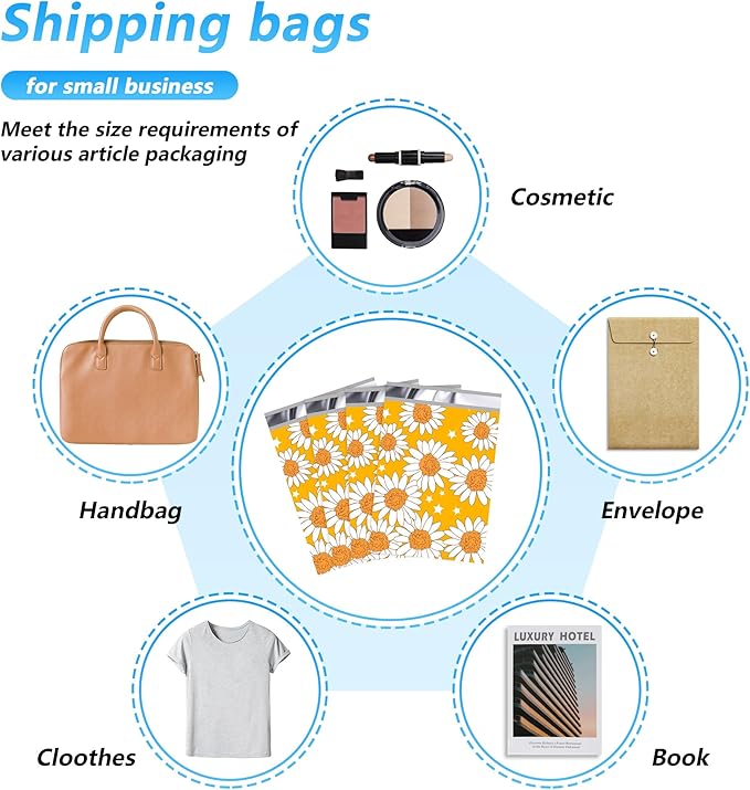 100 Pcs 6x9 Inch Poly Mailer, Waterproof & Tear-Resistant Shipping Bags with Self-Seal, Sunflower Printed Packaging for Small Business