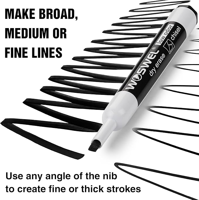WOSWEL Dry Erase Markers Bulk, Chisel Tip, 50 Black Thick Whiteboard Markers for Teachers, Classroom, Office & Home Use