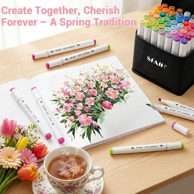 SFAIH 49 Colors Alcohol Markers for Adult Coloring Books–Dual Tip (Brush & Chisel), Art Markers for Artist Drawing Illustration Sketching, Relaxing Coloring Supplies for Stress Relief, Me-Time Gift