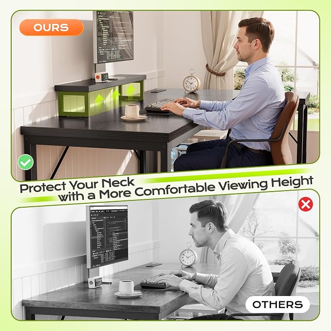 53" L Shaped Computer Desk, Power Outlets, Monitor Stand, Black | USB-C Ports, Reversible Charging Station, Spacious Desktop & Legroom, 0.94 Inch Thick Desktop, for Gaming, Study & Work