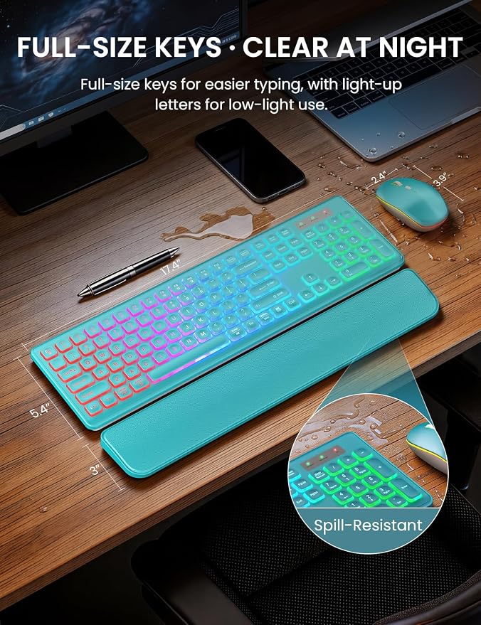 Wireless Keyboard and Mouse Combo, RGB Backlit, Rechargeable & Light Up Letters, Full-Size, Soft Typing, Sleep Mode, 2.4GHz Quiet Keyboard Set for Mac, Windows, Laptop, PC, Trueque KM42Pro | Light Up Letters, Full-Size, Soft Typing, Sleep Mode, 2.4GHz ...