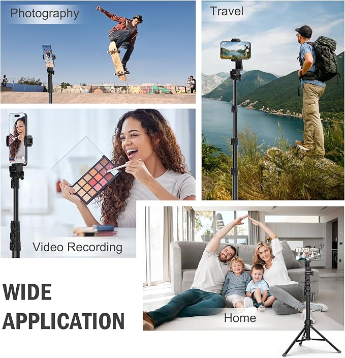 Liphisy 64” Tripod for Cell Phone & Camera with Remote and Phone Holder | Sturdy & Stable Height Adjustable Multi-Angle Shot Selfie Stick Tripod for Video Recording