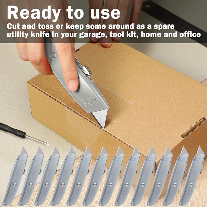 Reginary 20 Pcs Box Cutter Bulk Retractable Utility Knife Heavy Duty Aluminum Alloy Razor Knife for Cardboard Box Carton Opener for DIY, Factory, Home Office(Silver)