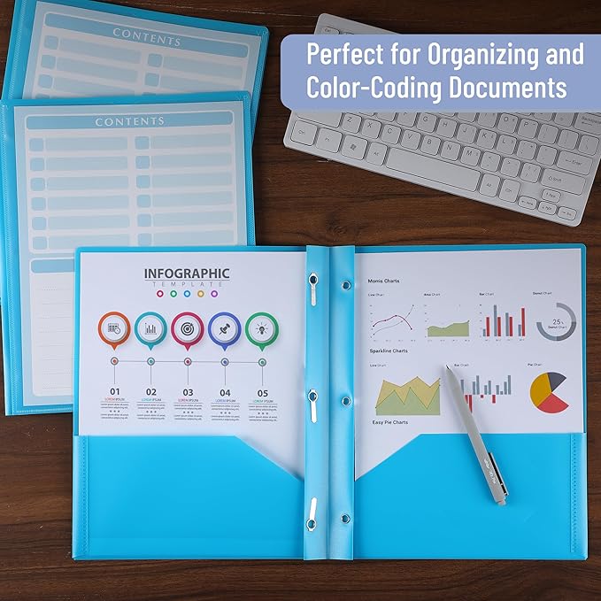 Mr. Pen- Plastic Folders with Pockets and Prongs, 36 Pack, Letter Size | Blue, Flexible Plastic Folders with Prongs, Clear Front Pocket and Card Slot