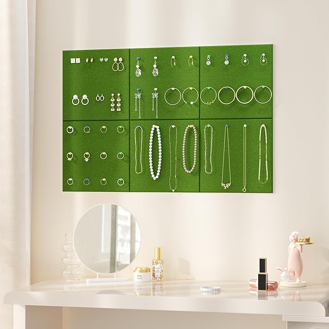 Large Cork Board for Wall, 36" x 24" Bulletin Board with Pushpins, 6 Panels Felt Tiles Tack Push Pin Board for Office, Forest Green