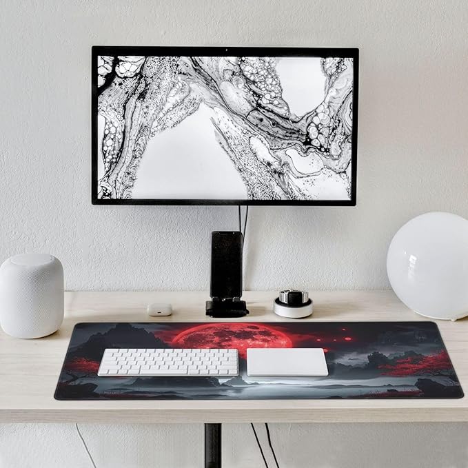 35.4 x 15.7 in, Waterproof XXL Large Mouse Pad for Desk, Extended Keyboard Mouse Mat for Computer Office, Big Laptop Mouse pad, Gaming Pc-Darkness Red Moon