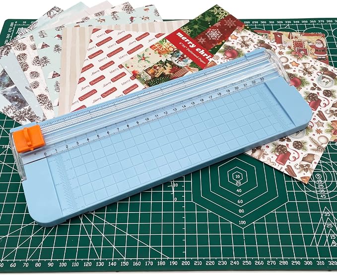 Paper Cutter, A4 Paper Trimmer with Security Safeguard & Side Ruler Portable Straight Edge Cutter for Scrapbooking Craft Paper, Photos, Label, Cardstock (Blue)