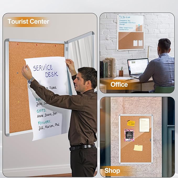 36"x24" Outdoor Enclosed Bulletin Board with Locking Door,Outdoor Bulletin Board Weatherproof Aluminum Frame,Shatter-Resistant Tamper-Proof Display Board Case Cork Board for School, Office, Park