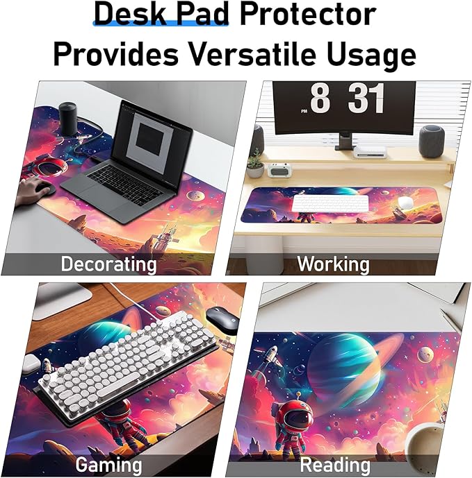 Gaming Mouse Pad, Non-Slip Rubber Band Stitched Edge, Astronaut Planet Space, Suitable for Home, Gaming, Office, 31.5x11.8 Inch Anime Mouse Pad