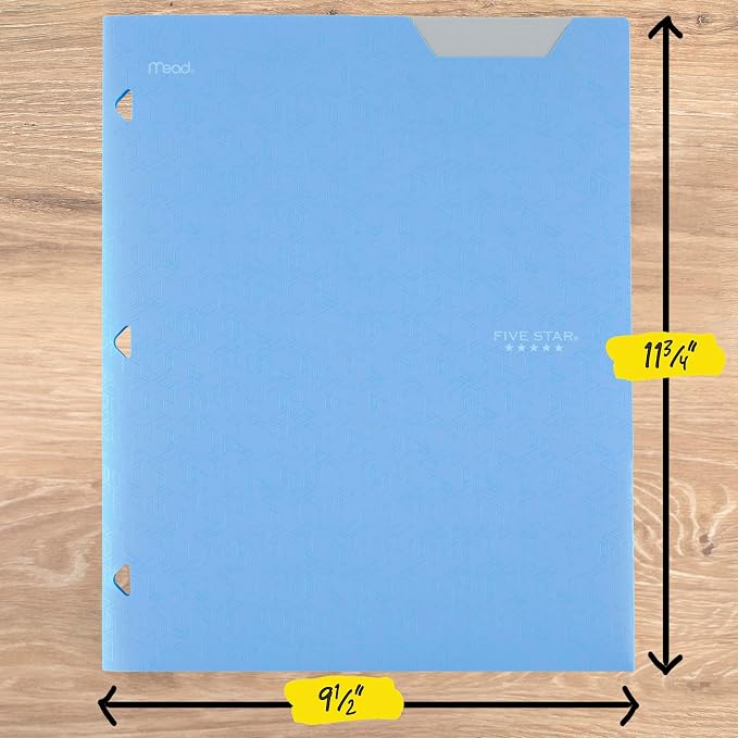 Five Star 2-Pocket Folder, Plastic Folder with Stay-Put Tabs, Fits 3-Ring Binder, Holds 8-1/2" x 11" Paper, Pacific Blue (333420C-ECM)