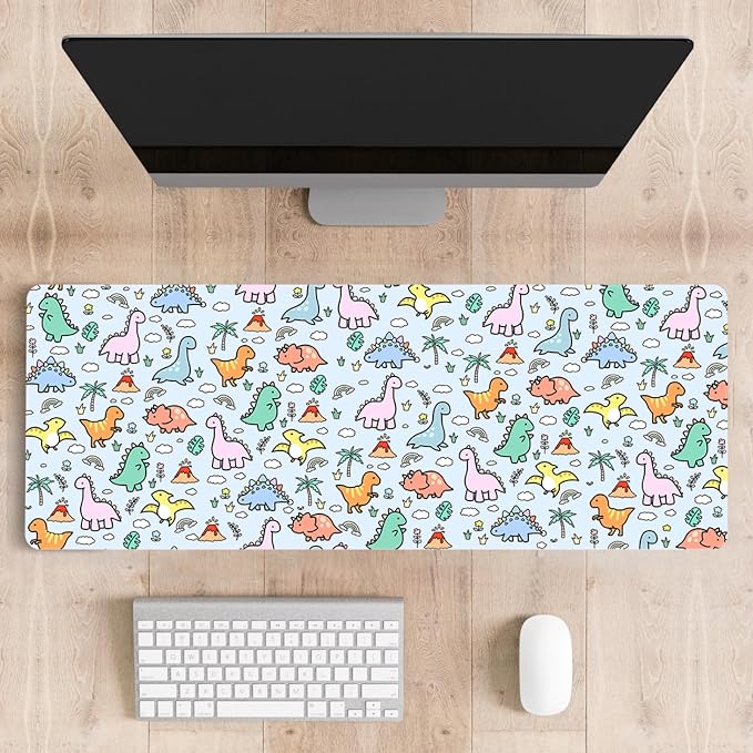 Mousepad Desk Mat Gaming Large Keyboard Cute Office Desktop Computer Laptop Dinosaur XXL Long Giant Big Kawaii Aesthetic Girly Pretty Design Women Girl Gamer Oversized Wide 30x12'' Mousepad