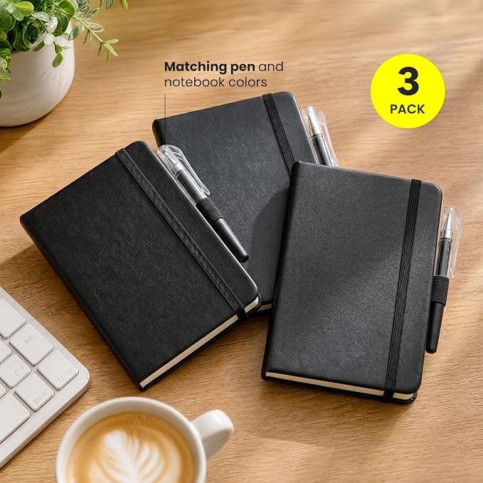 Small Notebook Journal - 3 Pack Total 480 Pages - Pocket Notebooks with Pens for Work - 3.7" x 5.7" A6 Notebook - Hardcover Mini Notebooks