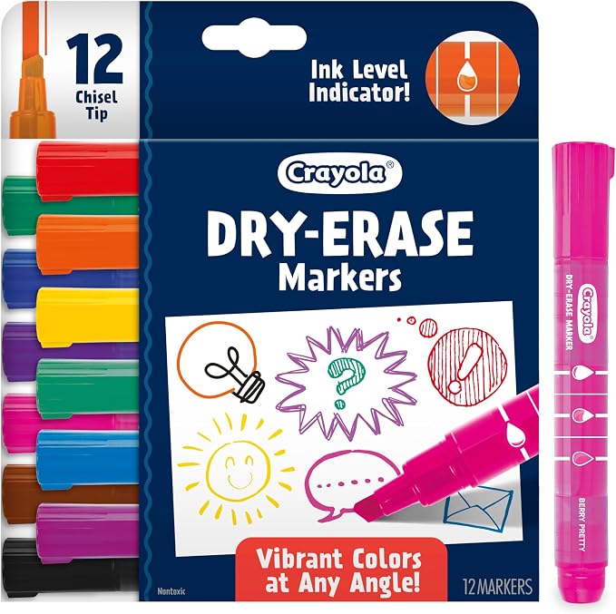 Crayola Take Note Dry Erase Markers for School (12ct) Teacher Classroom Supplies, Chisel Tip Whiteboard Markers, Must Haves
