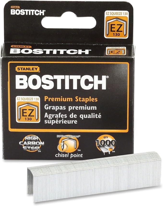 Bostitch STCR130XHC PowerCrown Staples, 1/2-Inch W,100/ Strip, 1000/BX, Silver