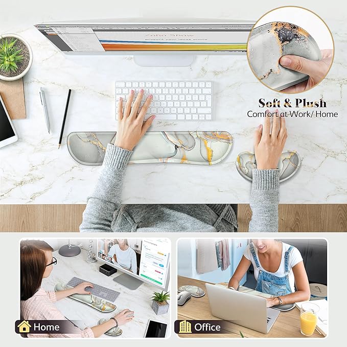 Gimars Upgrade Enlarge Gel Memory Foam Set Keyboard Wrist Rest Pad, Mouse Wrist Cushion Support for Office,Could Golden Computer, Laptop, Mac,Cloud Golden