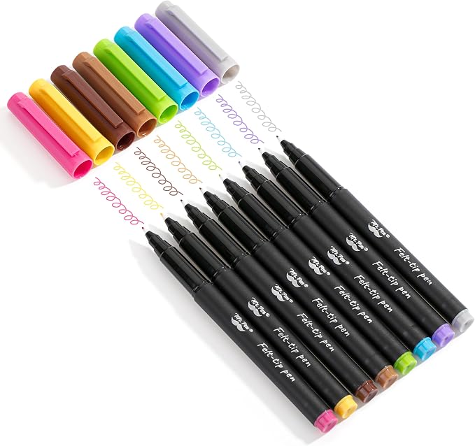 Mr. Pen- Felt Tip Pens, 8 Pack, 0.7mm, Assorted Colors, Fast Dry | Fine Felt Tip Pens For Arts & Crafts, Note-Taking, Journaling, Writing, School Supplies for Teachers & Students