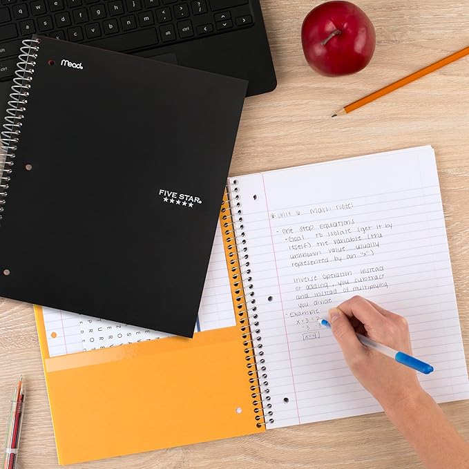 Five Star Spiral Notebook + Study App, 3 Subject, College Ruled Paper, Fights Ink Bleed, Water Resistant Cover, 8-1/2" x 11", 150 Sheets, Black (72069)