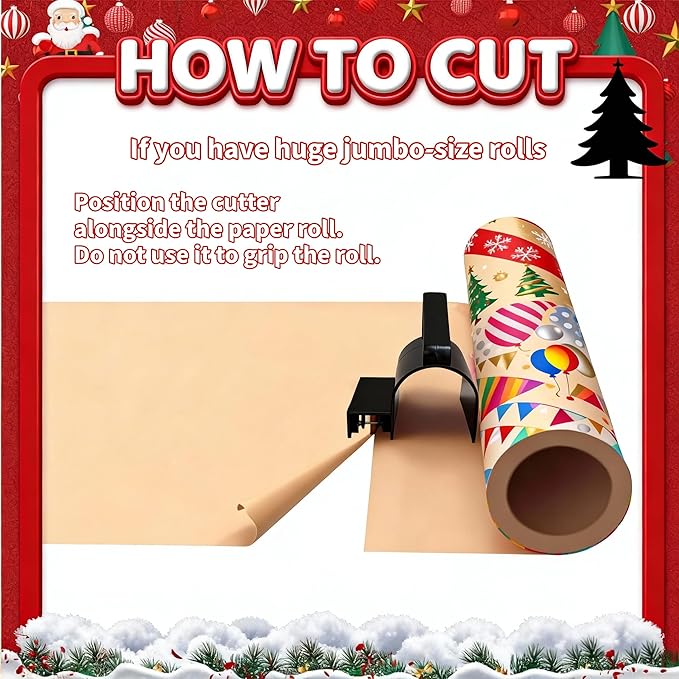 Wrapping Paper Cutter, Paper Cutter Slider Fit for Any Diameter Paper Roll, 3 Replaceable Blade for Smooth Straight Cuts, Gift Wrap Cutter with Handle, Easy Paper Cutting Tool for Holidays Birthday