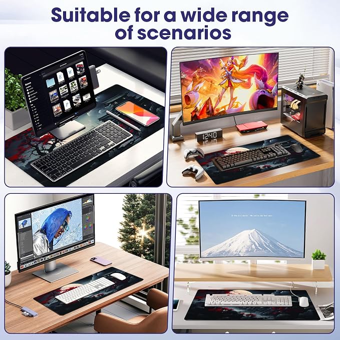 Large Extended Mouse Pad with Stitched Edges 35.4"x15.7" - Waterproof Desk Mat, Non-Slip Rubber Base for All-Desk Coverage, Perfect for Gaming Office Home, Moon01