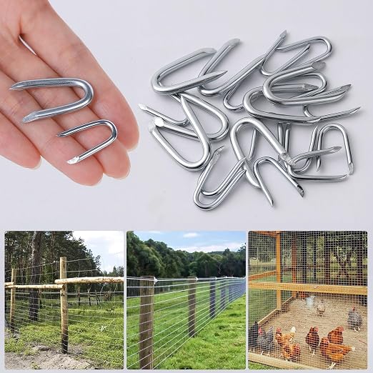 3/4 Inch Fence Staples for Wire Fencing, 400PCS U-Shaped Nails, Hot Dipped Galvanized,Double Pointed (Diameter 0.078 Inch)
