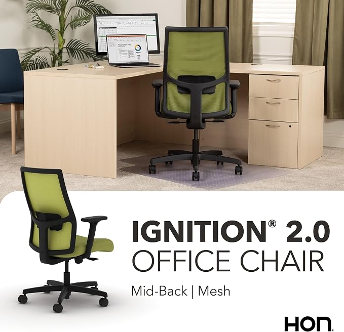 HON Ignition 2.0 Ergonomic Office Chair, Lumbar Support, Desk Chair, Pear | Ergonomic office desk chair with lumbar support, adjustable arms, office decor, workstation comfort for focused productivity