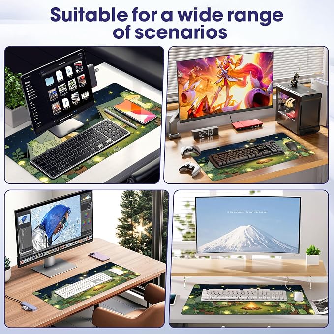 Large Extended Mouse Pad with Stitched Edges 35.4"x15.7" - Waterproof Desk Mat, Non-Slip Rubber Base for All-Desk Coverage, Perfect for Gaming Office Home, Frog03