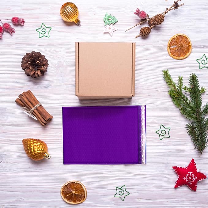 Purple Bubble Mailers 10x13, Self Seal Poly Padded Envelopes, 100 Pack Bulk | Fits Books & Magazines, No Tape Needed, Cushioned Protection, Water-Resistant Poly, For Small Business Shipping