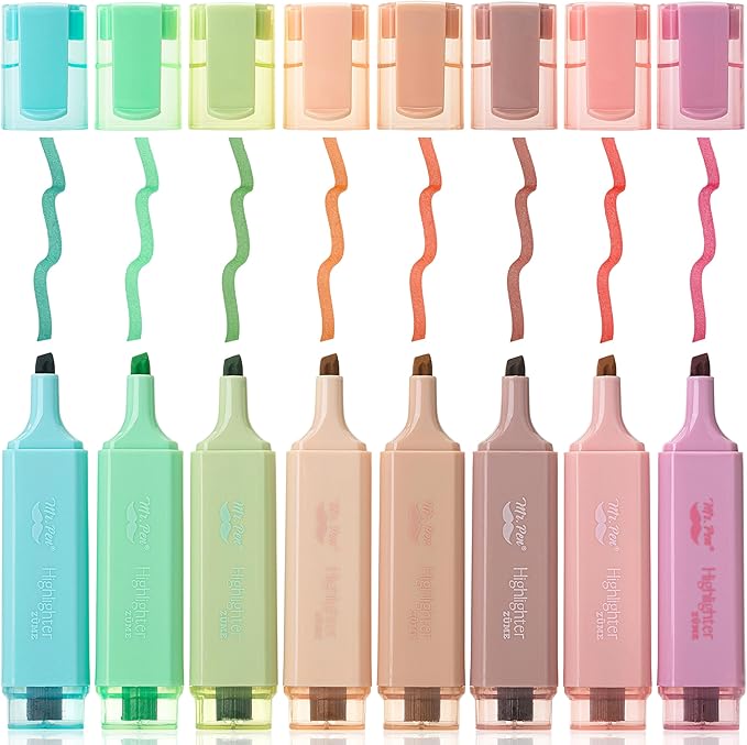 Mr. Pen- Highlighters, 8 Pack, Vintage Colors | Highlighters with Firm Chisel Tip, Quick Dry & Non-Toxic, No Bleed on Standard Paper, Ideal for Highlighting, Underlining