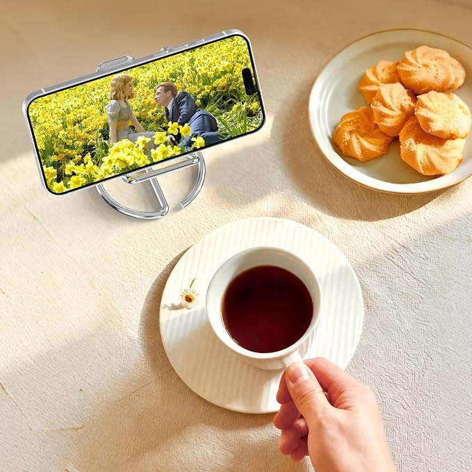 Metal Cell Phone Stand for Desk, Cute One-Piece Phone Holder, Stable Desktop Display Dock for iPhone, iPad, Samsung, Tablets & All Mobile Phones, Silver