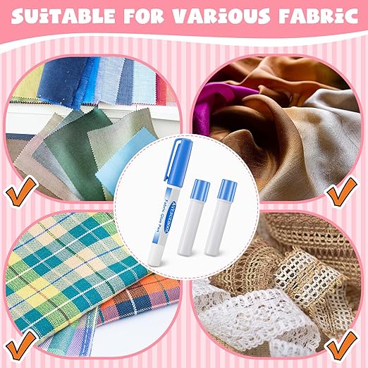 1 Fabric Glue Pen with 2 Refill, Washable Temporary Fabric Sewing Adhesive, Temporary Blue Glue Stick for English Paper, Quilting, Piecing Patchwork Sewing