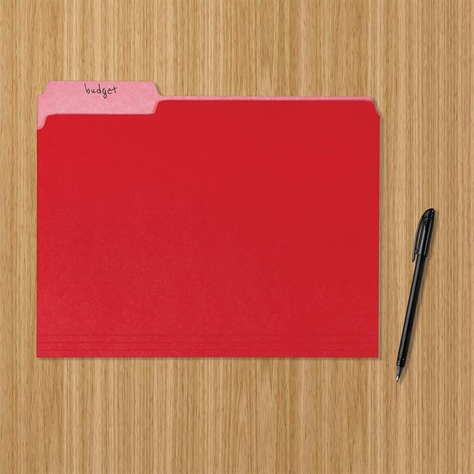Amazon Basics File Folders,Letter Size,1/3 Cut Tab,Red,(Pack of 360)
