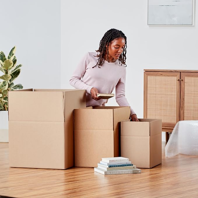 Amazon Basics Cardboard Moving Boxes for Packing and Shipping, Large Size, 20" x 20" x 15", Brown, 6-Pack