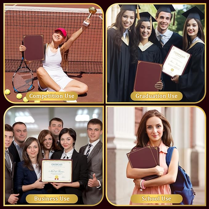 Ndsox 50 Packs Burgundy Certificate Holders, Graduation Diploma Holders, 350GSM, Diploma Covers with Gold Foil Border for Letter Size 8.5" x 11" Award Certificate Paper, Cardstocks and Documents