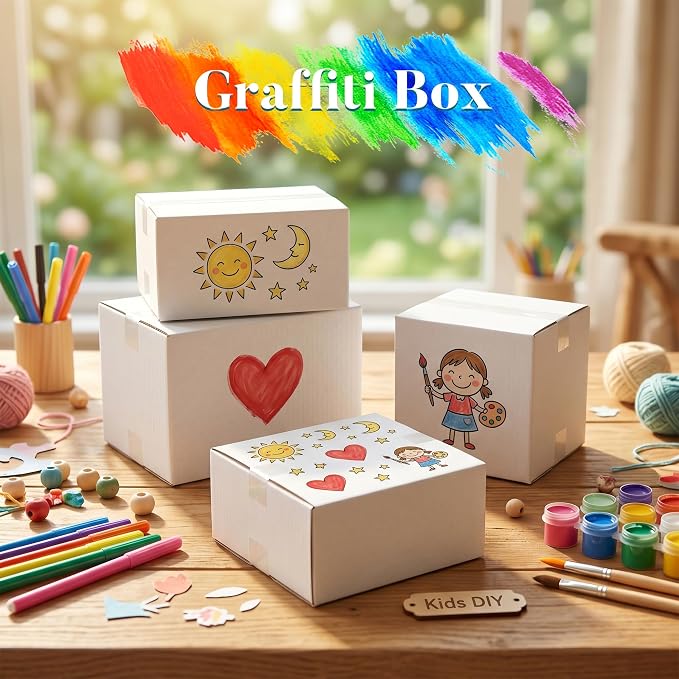 Small Shipping Boxes 8x8x4 Set of 6 | White Corrugated Cardboard, Box for Packaging Small Business Mailing Moving Gifts Wrap, Easy Assemble