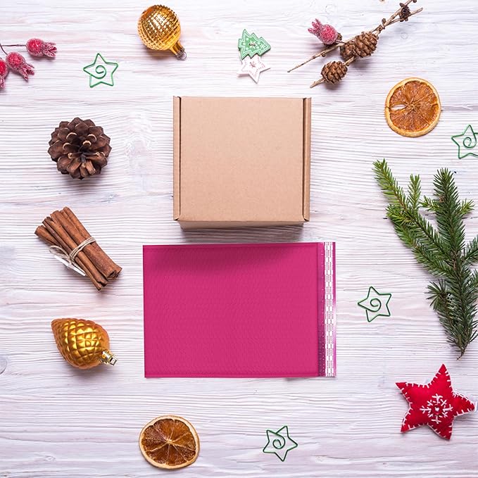 Hot Pink Bubble Mailers 10x13, Poly Padded Envelopes, 100 Pack Bulk | Fits Books & Magazines, Self-Seal Closure, Cushioned Protection, Water-Resistant Poly, For Small Business Shipping