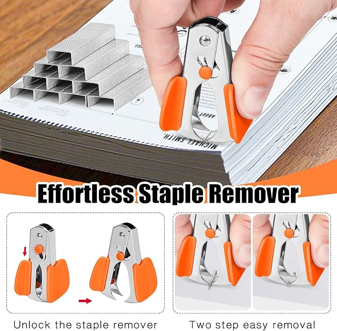 Stapler 25 Sheet Capacity with 1000 Staples and Staple Remover, Orange | Staplers for Desk, Non-Slip Office Stapler with Staples for classroom, home, School