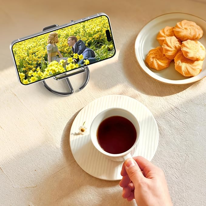 Metal Cell Phone Stand for Desk, Cute One-Piece Phone Holder, Stable Desktop Display Dock for iPhone, iPad, Samsung, Tablets & All Mobile Phones, Gray