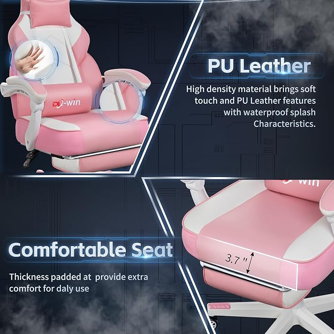 Video Gaming Chairs for Adults, Gamer Chair with Footrest, High Back, Big and Tall Gamer Chair‘s with Massage Lumbar Support, 360° Swivel Height Adjustable Computer Chaires, Pink