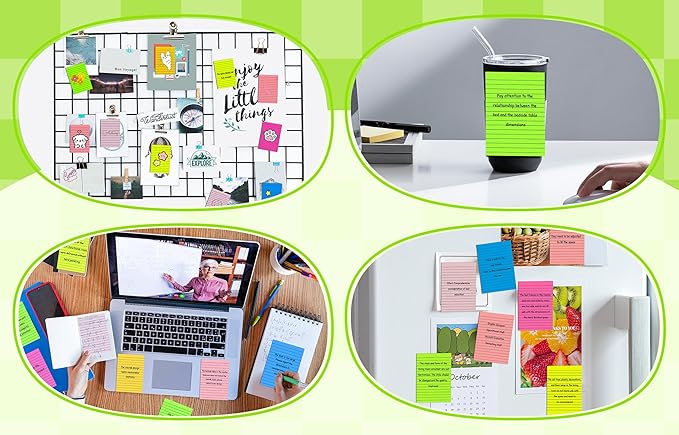 Lined Sticky Notes 4 x 6 Inches, 15 Pads, 375 Sheets Total, 7 Bright Colors, Self-Stick Note Pads with Strong Adhesive, Large Rectangular Sticky Notes for Office, Home, School & Meetings