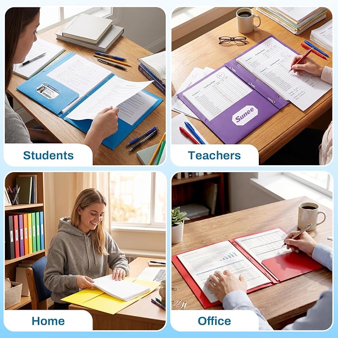 SUNEE Folders with Prongs, 5 Pack Paper Pocket Folders, Folders with Pockets and Prongs Fit Letter Size Paper, 5 Assorted Colors for School Office Home Business