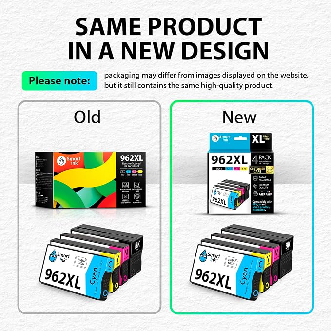 Smart Ink Remanufactured Ink Cartridges Replacement for HP 962XL 962 XL Combo Pack (962XL Black, Cyan, Magenta, Yellow) to use with OfficeJet Pro 9015e 9018e 9025e 9012e 9015 9010 9012 9018 9020 9025