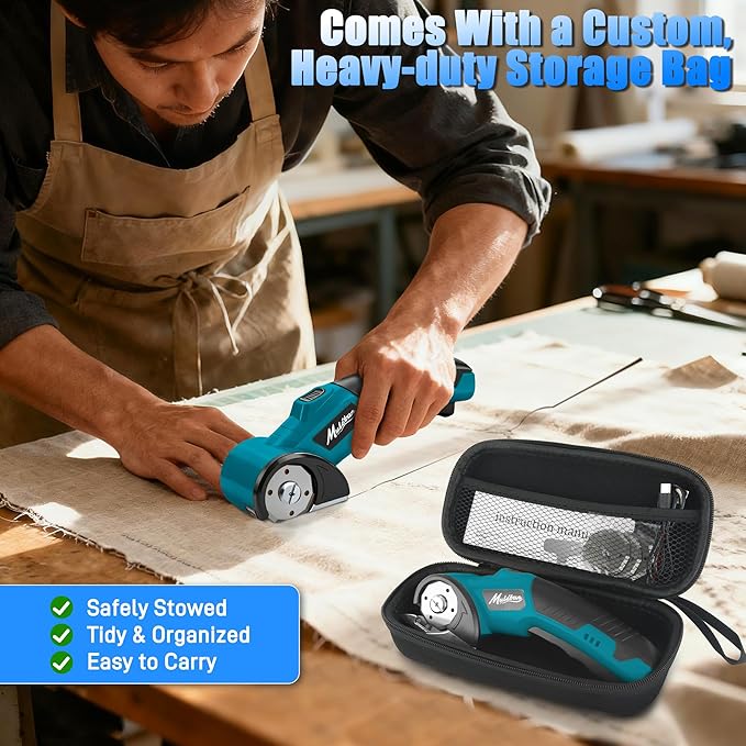 Electric Box Cutter with 4 Safety Blades,Storage Bag,Cardboard Cutter with Safety Lock,Led Light,4V 2000mAh Cordless Electric Scissors for Carton Carpet Fabric Leather(Dark Blue)