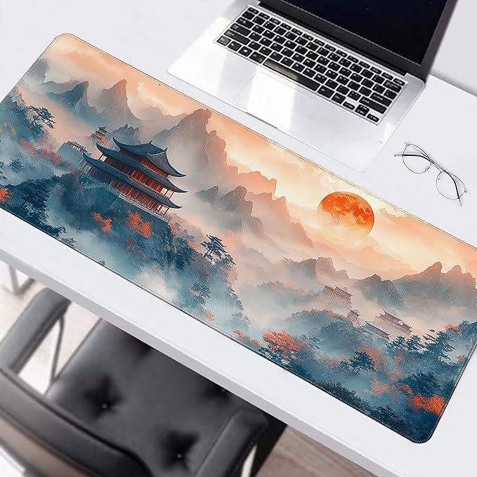 Long Gaming Mouse Pad Extended Anime Large Desk Pad with Non-Slip Base Full Keyboard Mat with Stitched Edges for Gaming and Office 31.5 x 11.8 inches (Mountain View)