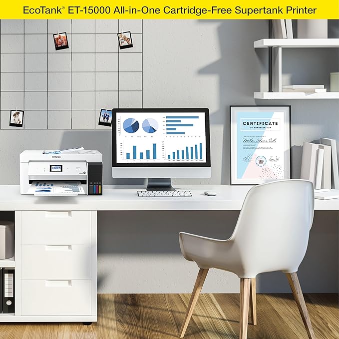 Epson EcoTank ET-15000 Wireless Color All-in-One Supertank Printer with Scanner, Copier, Fax, Ethernet and Printing up to 13 x 19 Inches (Renewed Premium),White