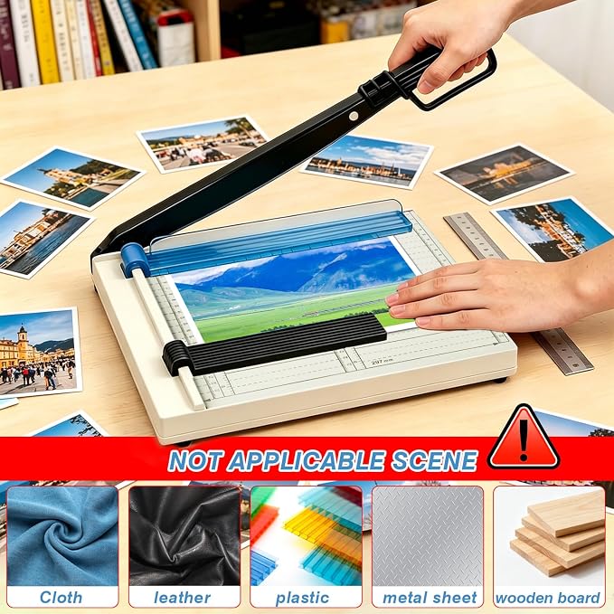 Paper Cutter, 12" Cut Length Guillotine Trimmer, Paper Cutting Board with 10 Sheet Capacity Papers, Metal Base Papers Slicer with Safety Guard for Classroom Office Home Cardstock Crafts & Photo