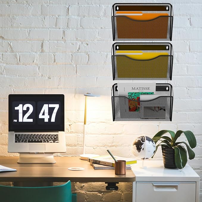 Gawerk 6 Pack Wall File Organizer, Mesh Wall File Pocket Mail Organizer Hanging Metal Vertical Wall Mounted File Holder for Office/Home