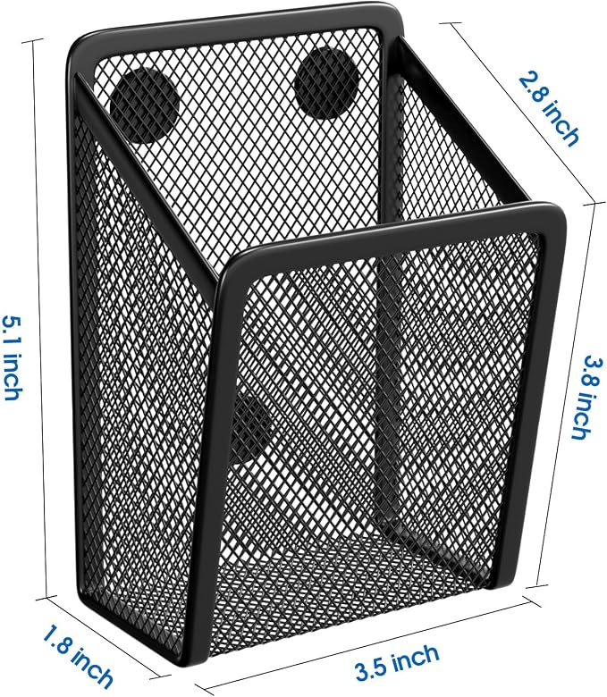 MaxGear Magnetic Pen Holder, 2 Pack Mesh Pencil Holder for Desk Storage Basket Organizer Marker Holder - Extra Strong Magnets Perfect for Locker Accessories, Refrigerator, Whiteboard, School Office | 2 Pack Mesh Pencil Holders; Strong Magnets for Locke...