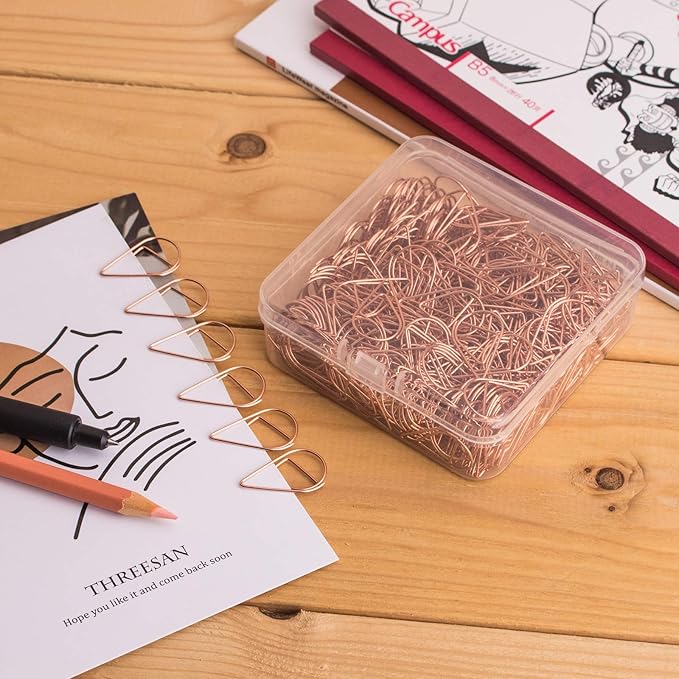 300 Pieces Rose Gold Cute Drop-Shaped Paper Clips, 1 inch | TearDrop, Stainless Steel, Office School Supplies, Wedding Invitations Crafts, Scrapbooking Bookmarks